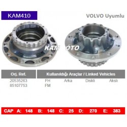 KAM410 Volvo uyumlu 20535263 85107753 FH FM Arka Diskli Akslı Tip Porya Wheel Hub