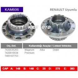 KAM606 Renault Uyumlu 7420535263 7420819834 7485107753 Magnum Premium Arka Diskli Tip Porya Wheel Hub