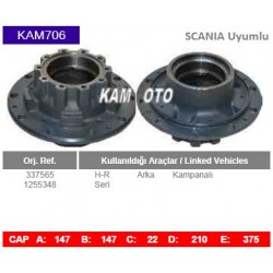 KAM706 Scania Uyumlu 337565 1255348 H-R Seri Arka Kampanalı Tip Porya Wheel Hub